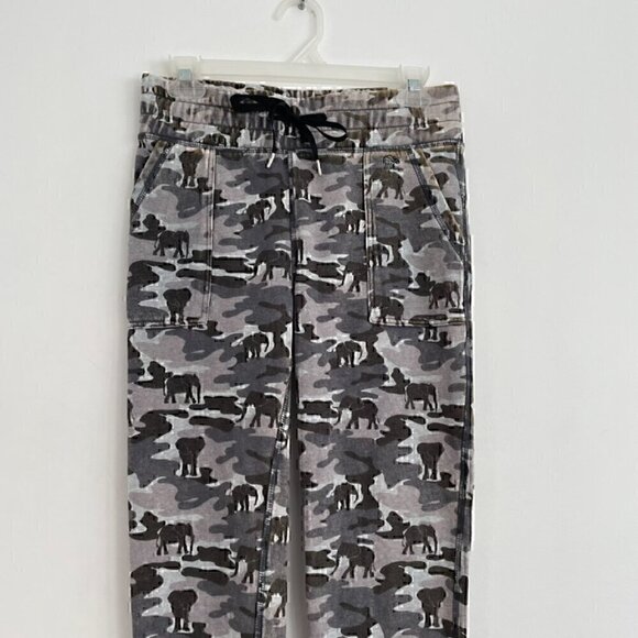 IVORY ELLA Camo Slim Fit Jogger Pants Gray Olive Distressed Pull On Drawstring - Picture 4 of 14